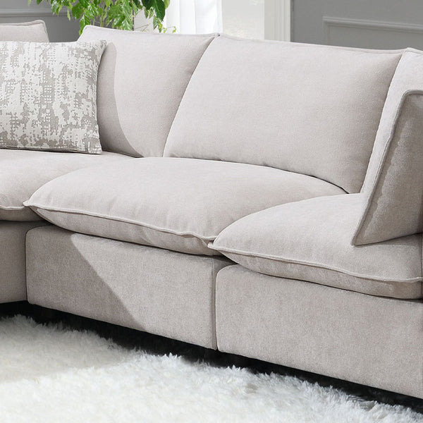 Marisa - Modular Armless Chair - Beige Boucle<br/><br/><b>Product Features</b><ul><li>Seat Construction: Full Foam</li><li>Wooden Inner Frame</li><li>Loose Seat & Back Cushion</li><li>KD Legs</li><li>Wooden Legs</li><li>Feather Down & Cotton Filled</li></