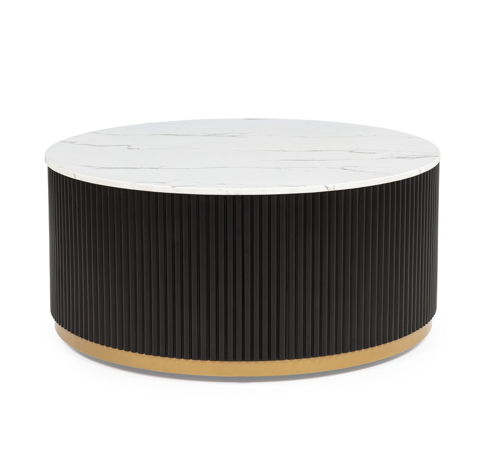 Elevate your living space with this elegantly modern cocktail group, designed to bring both sophistication and functionality to your home. Featuring a luxurious marble-inspired top, this group effortlessly exudes timeless elegance, while the sleek, vertic