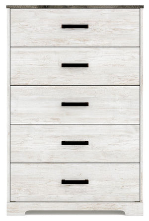 Shawburn - White / Black / Gray - Five Drawer Chest - Vinyl-Wrapped