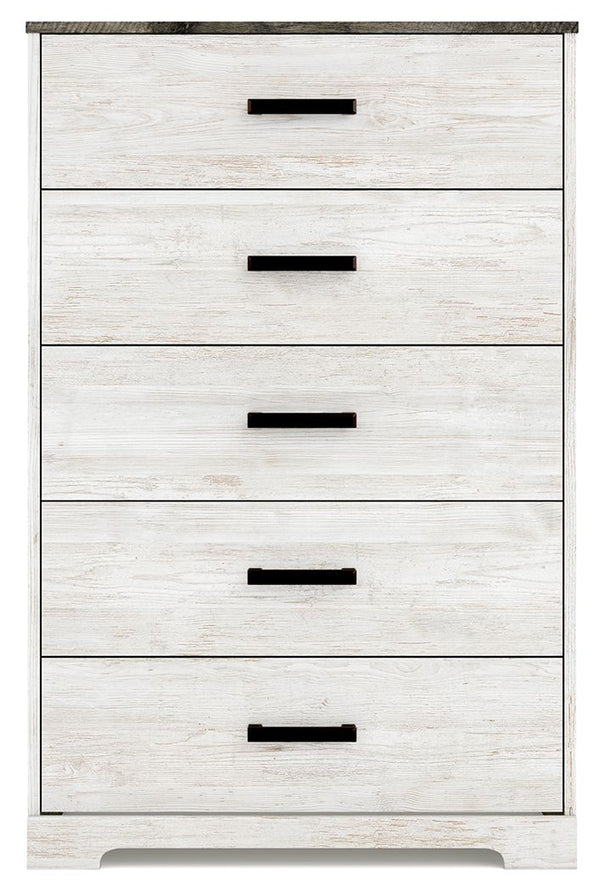 Shawburn - White / Black / Gray - Five Drawer Chest - Vinyl-Wrapped