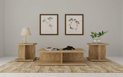 Infuse your living room with warmth and rustic charm using this coordinated set of coffee and end tables. Crafted from engineered wood and finished in a rich mango tone, these tables blend durability with timeless aesthetics. The scratch-resistant laminat