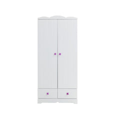 KD, Rectangular Wardrobe Storage: 2 Doors (Inside: 1 Wooden Shelf, Hanging Rod), 2 Drawers Drawer: KD, GLIDE) Side Metal, JOINT) Cam+Dowel, INSIDE) Felt-Lined NOT Included, Manual-Closing, Hardware: Single Floral Pull-Knob (Plastic) CONSTRUCTION] Wooden C