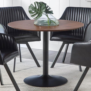  featuring a rich walnut veneer top and a smooth black pedestal base. The compact 40-inch size makes it ideal for breakfast nooks or smaller dining areas