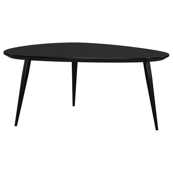 Center your living room seating around the sleek, contemporary design of this triangular coffee table. Handcrafted from solid mango wood, its black finish highlights the smooth texture of the top while enhancing its modern appeal. The triangular shape wit