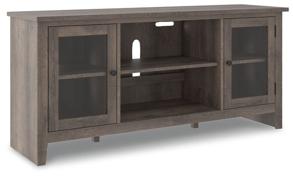 With its replicated weathered oak finish and minimalist charm, this TV stand with fireplace option is right in tune with your relaxed approach to high style. Beautifully made to accommodate your media equipment, itâ€™s well equipped with adjustable shelvi