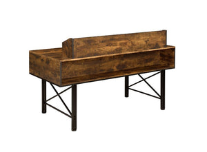  the Safea Desk features rustic casegood paired with a double pedestal metal base for a interesting contrast. Above the desk