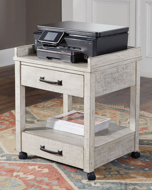  this printer stand rolls out a fresh look in modern farmhouse living. Two smooth-gliding drawers with dovetail construction reflect high quality that never goes out of fashion. Pair of electrical outlets and USB charging 