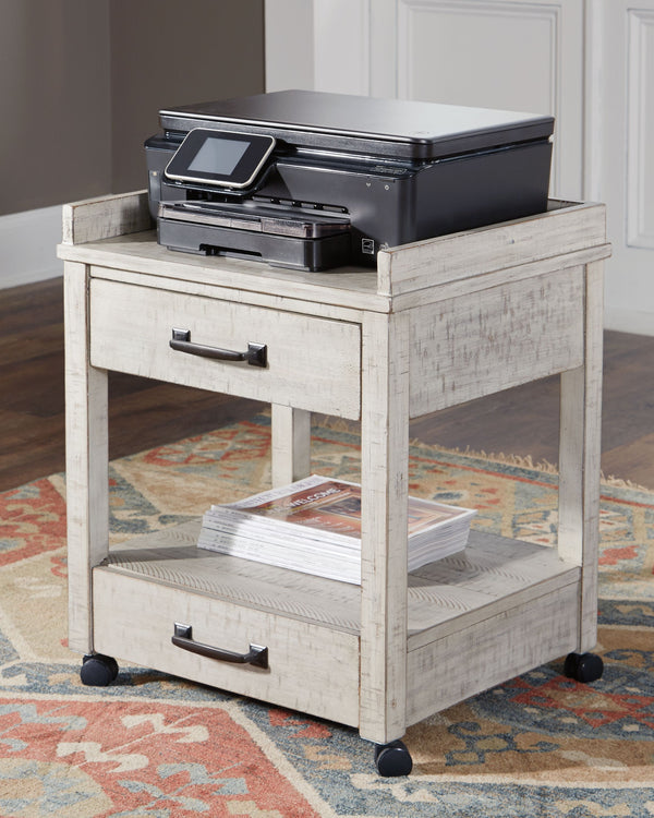  this printer stand rolls out a fresh look in modern farmhouse living. Two smooth-gliding drawers with dovetail construction reflect high quality that never goes out of fashion. Pair of electrical outlets and USB charging 