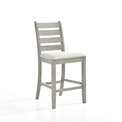 Introducing the Pascal Ladderback Counter Chairs in Driftwood Gray, a perfect blend of durability and style. Sold in sets of two, these counter-height chairs are crafted from solid Rubberwood and feature four base stretchers for enhanced stability, ensuri