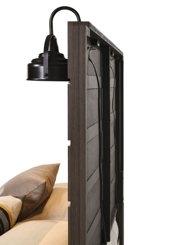  planked headboard with integrated sconces