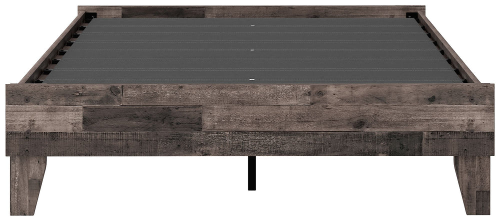 Streamlined design and a stunning finish come together in one simply extraordinary bed. This full panel bed is sure to impress with platform styling and a rich brown finish over replicated pine grain texture. Its mid-century profile is a nod to the past, 