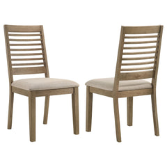 Introduce farmhouse charm to your kitchen or dining room with a set of two side chairs. Perfect for family dining, the chair feature Asian hardwood construction with a simple silhouette and wire brushing for added texture and depth. Seats are padded with 