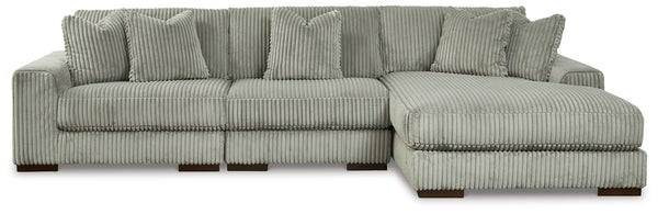 Plush and posh. Showcase your eye for on-trend texture with the statement-making cord upholstery of this sectional with chaise. Its stunningly soft fabric entices in a warm neutral hue, complementing contemporary color palettes. Sink into the cushions and