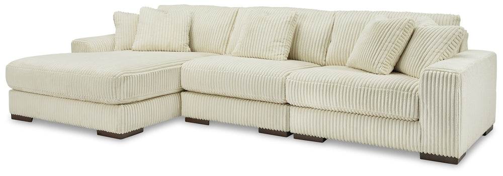 Plush and posh. Showcase your eye for on-trend texture with the statement-making cord upholstery of this sectional with chaise. Its stunningly soft fabric entices in an ivory hue, complementing contemporary color palettes. Sink into the cushions and plan 