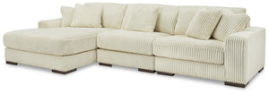 Plush and posh. Showcase your eye for on-trend texture with the statement-making cord upholstery of this sectional with chaise. Its stunningly soft fabric entices in an ivory hue, complementing contemporary color palettes. Sink into the cushions and plan 