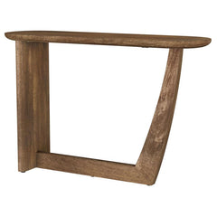 Bring an open, inviting ambiance to your entryway or a floating sofa with this modern console table. It boasts a warm brown finish over beautiful mango wood, highlighting its grain details for impeccable texture and depth. The tabletop is a long, narrow d