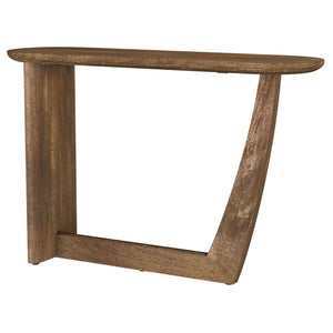 Bring an open, inviting ambiance to your entryway or a floating sofa with this modern console table. It boasts a warm brown finish over beautiful mango wood, highlighting its grain details for impeccable texture and depth. The tabletop is a long, narrow d