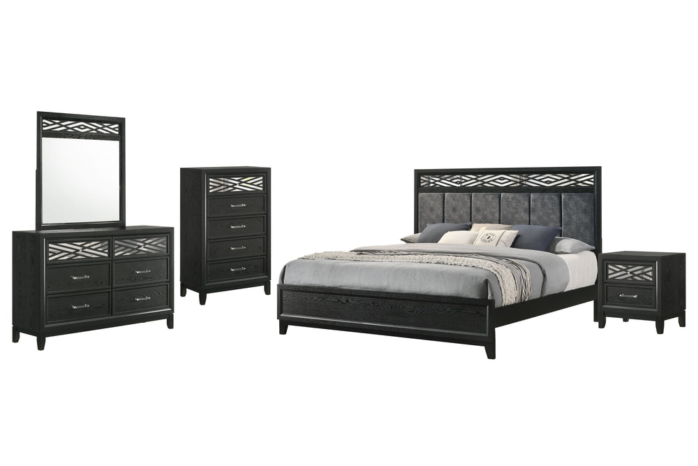 The Obsidian 5-Piece Bedroom Set is the ultimate blend of luxury, style, and functionality, offering everything you need to create a stunning and comfortable bedroom retreat. This set includes a sophisticated panel bed with a plush padded headboard, a spa