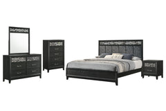 The Obsidian 5-Piece Bedroom Set is the ultimate blend of luxury, style, and functionality, offering everything you need to create a stunning and comfortable bedroom retreat. This set includes a sophisticated panel bed with a plush padded headboard, a spa