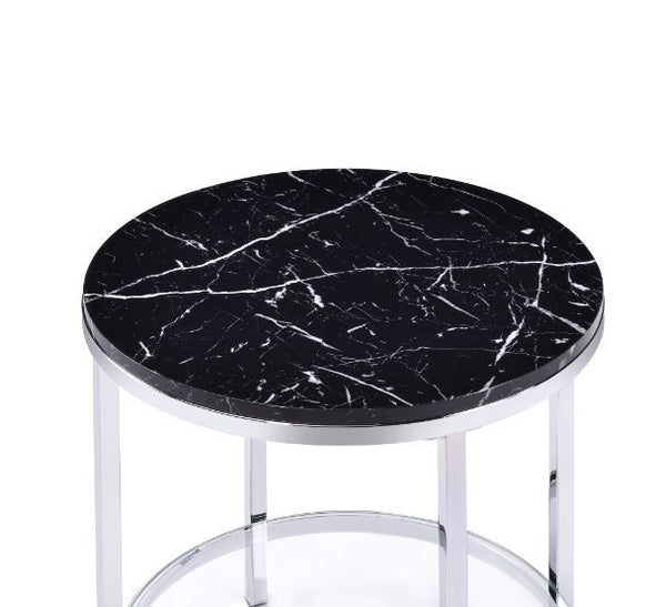  topped with faux black marble that boasts brilliant reflective properties. There is a tempered 