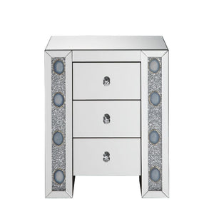  Clear Glass with Faux Agate & Faux Diamonds Inlay (Back Unfinished) Orientation: Free Standing Storage: 3 Drawers (Open Base) CONSTRUCTION Mirrored Case-Frame & Drw: Mirror