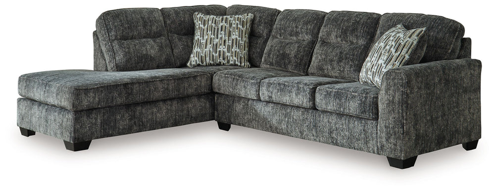This sectional with chaise speaks to those drawn to fresh, contemporary style with richly neutral appeal. Subtle and sophisticated, the plush upholstery and dark tri-block legs are a natural complement for so many color schemes. On-trend track arms provid