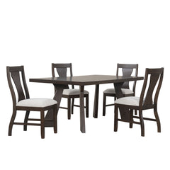 The Chestnut Ridge 5-Piece Dining Set brings both durability and modern flair to your dining space. Featuring a 72" table and four side chairs, this set is built to last with its solid Rubberwood, manufactured wood, and wood veneers, offering a sturdy fou
