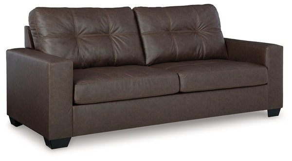 Everyday comfort meets versatile style in this sofa. The handsome hue of the goes-with-anything faux leather takes away the stress of styling, expertly pairing with your existing aesthetic. From kicking back on the weekends to relaxing post-work, living r