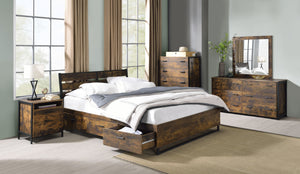 Juvanth - Queen Bed - Rustic Oak & Black Finish