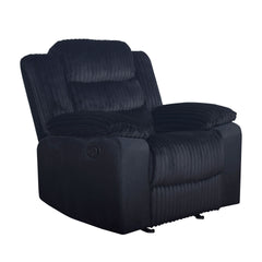 The Willow Recliner delivers a superior relaxation experience with quality construction and modern comfort. Crafted with hardwood and plywood frames and sturdy motion mechanisms for lasting durability. Ultra-soft black 100% polyester fabric provides a bla