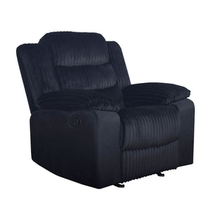 The Willow Recliner delivers a superior relaxation experience with quality construction and modern comfort. Crafted with hardwood and plywood frames and sturdy motion mechanisms for lasting durability. Ultra-soft black 100% polyester fabric provides a bla