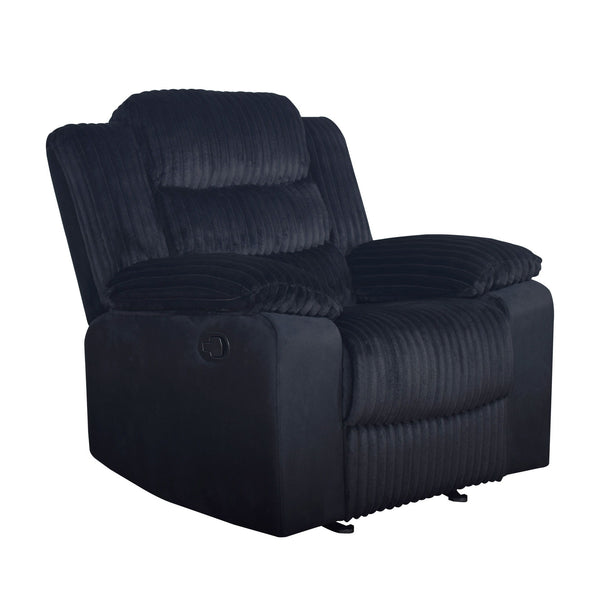 The Willow Recliner delivers a superior relaxation experience with quality construction and modern comfort. Crafted with hardwood and plywood frames and sturdy motion mechanisms for lasting durability. Ultra-soft black 100% polyester fabric provides a bla