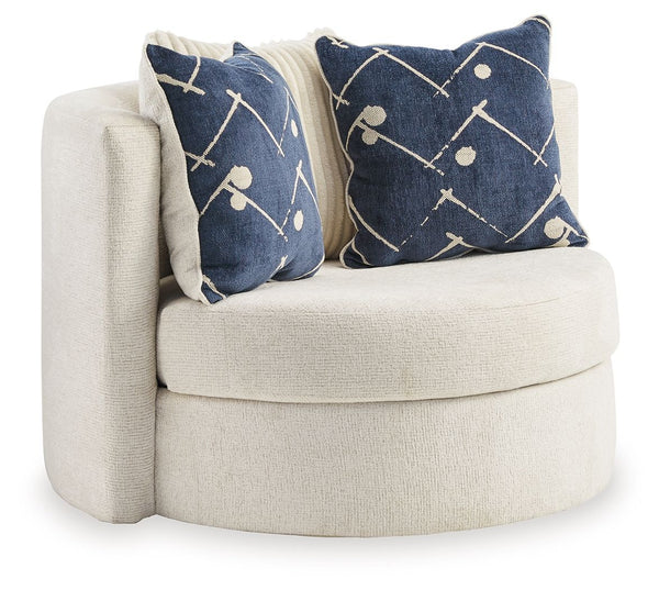 Freshen up your living room style with this accent chair. Its seamless swivel design features a reversible seat cushion you can flip over to revive your seating space or remove to clean hard-to-reach areas. And a light neutral hue decorates the simple, co