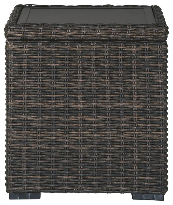  this outdoor tableâ€™s resin wicker base and rust-proof aluminum frame ensures care