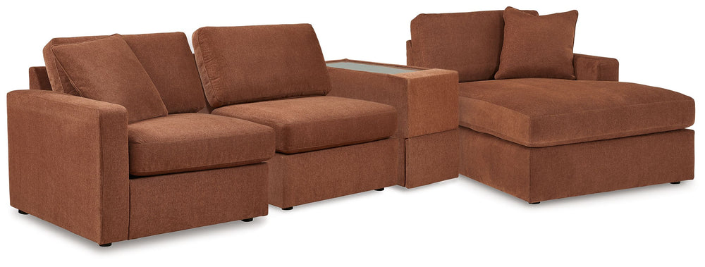 Looking cool and contemporary is great. But when it comes down to it, youâ€™re all about low-maintenance lounging. With the performance fabric on this sectional with chaise, cleaning spills is a breeze. Its customizable modular design caters to your ever-