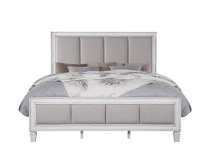 Katia - Queen Bed - Gray Linen & White Finish
