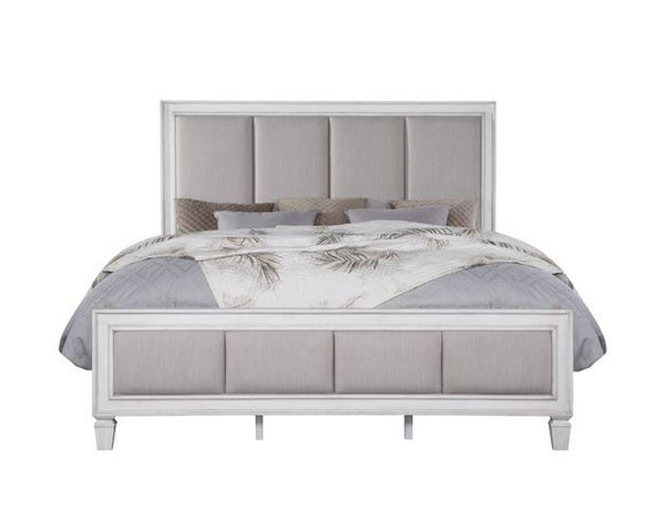 Katia - Queen Bed - Gray Linen & White Finish
