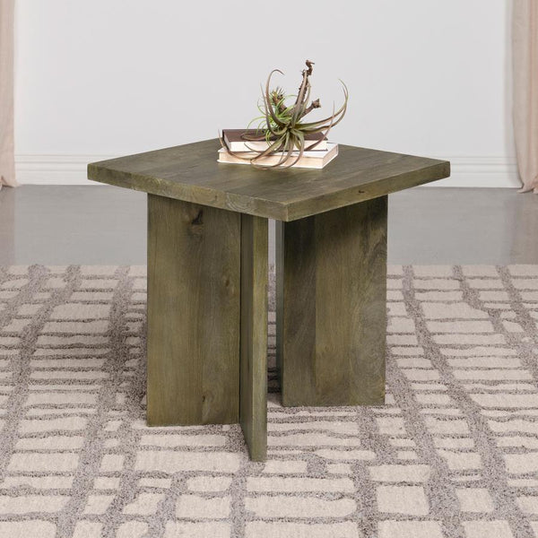  this end table stands with a rustic charm that echoes the soul of the wilderness. Solid mango wood