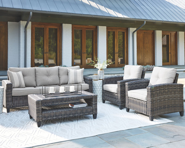  this outdoor furniture setâ€™s rust-free aluminum frame is wrapped in a handwoven resin wicker thatâ€™s wonderfully low maintenanc
