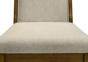  perfect for both casual and formal settings. The tailored chairs and tufted bench are upholstered in a soft neutral fabric