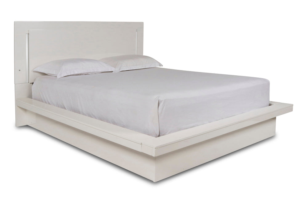 Upgrade your bedroom with the Sapphire Lighted Panel Bed in high gloss white. Constructed from high-quality manufactured wood, this bed features a flawlessly smooth, ripple-free surface and a sleek white laminate finish that adds a contemporary touch. The