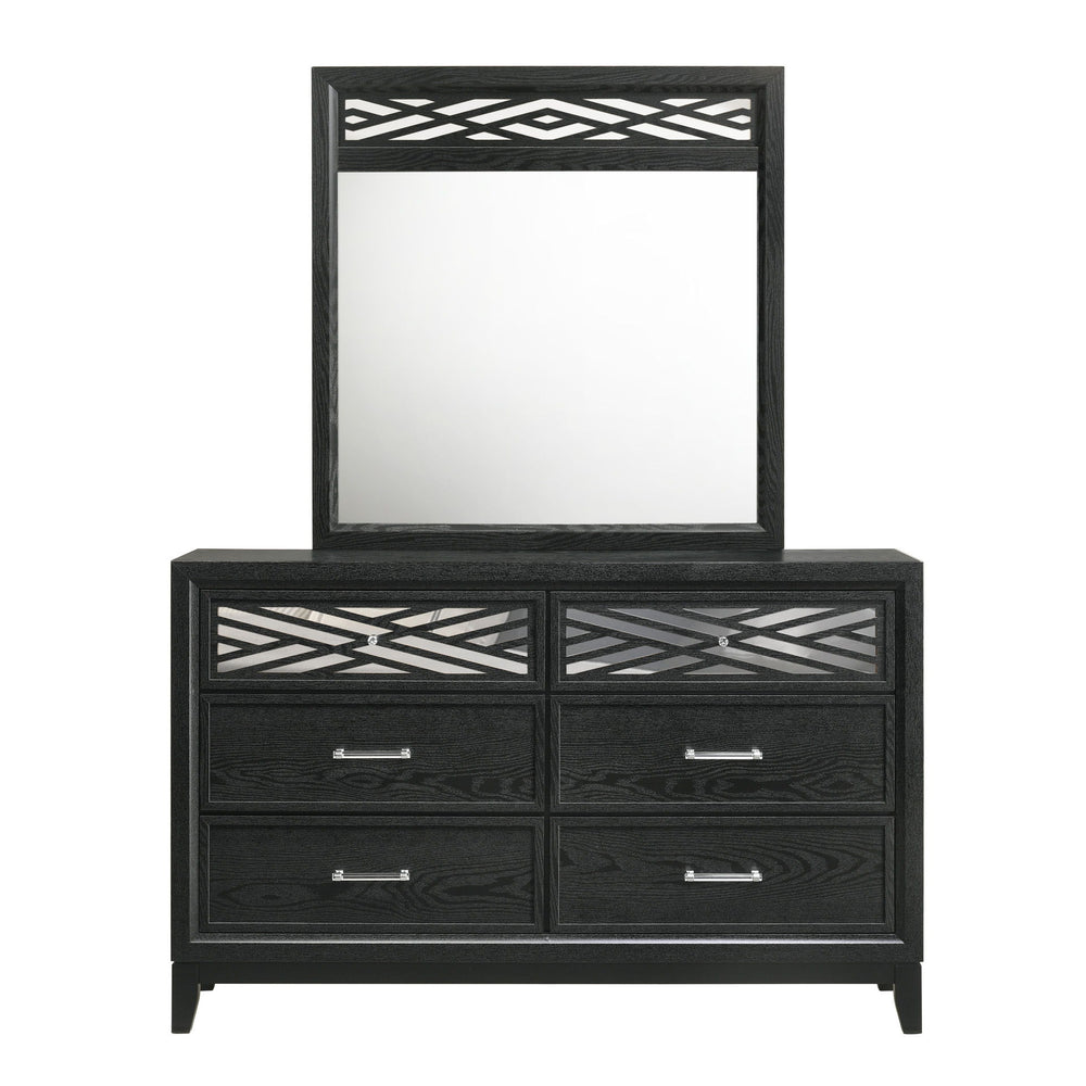 The Obsidian Dresser Mirror in Black is a perfect blend of modern design and timeless elegance, expertly crafted from premium solid Rubberwood with manufactured woods and veneers for lasting durability. Its sleek, low-sheen black finish and clean lines ex