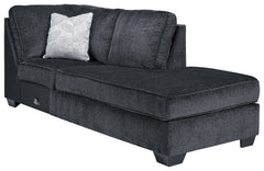 This right-arm facing corner chaise is made with polyester upholstery. Pairs with other items in the series to make a sectional.<br><br><b>Additional Dimensions</b><br><ul><li>20-" Toss Pillow: 0-"</li><li>Arm height: 26-"</li><li>Leg height: 3-"</li><li>