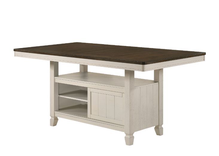 The Tasnim collection is multifunctional. The counter height dining table features an under-table storage cabinet for kitchenware. The built-in open shelves are the perfect solution for everyday and entertaining table use. The server offers built-in wine 