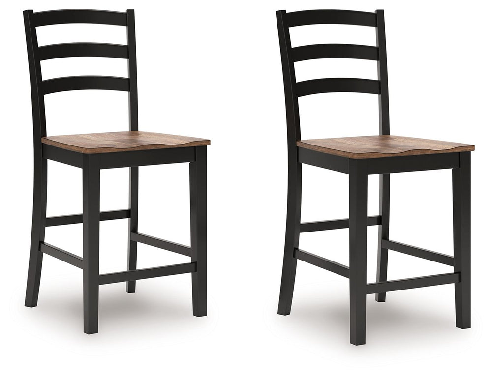 This counter height bar stool dresses up your favorite farmhouse motifs with modern flair. A contoured butcher-block style seat keeps you comfortable and provides a ruggedly chic contrast to the sleek black frame.<br><br><b>Additional Dimensions</b><br><u