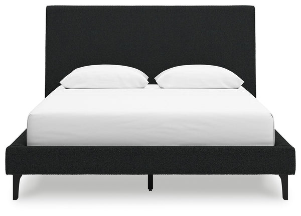 Cadmori - Black - Queen Upholstered Bed With Roll Slats
