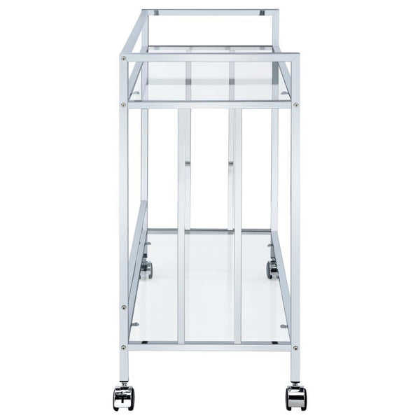 Cara - 2-Tier Rectangular Glass Shelf Metal Bar Cart - Chrome