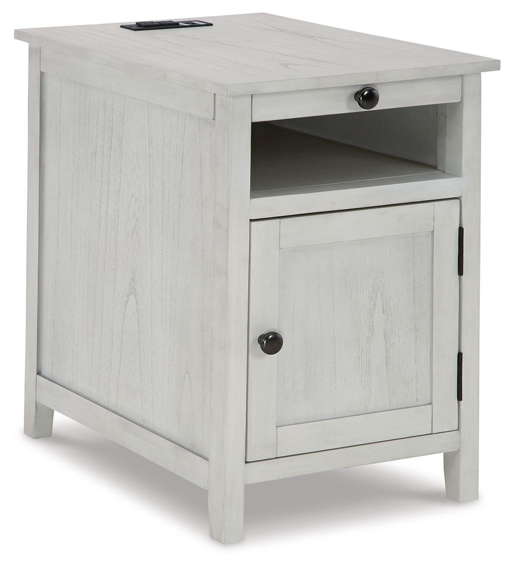 Add big character to a small space with this chairside end table. With its compact size and strong silhouette, it can go anywhere and blend easily into the decor. Less is so much more with the Shaker-inspired design and whitewashed wood grain finish. Load