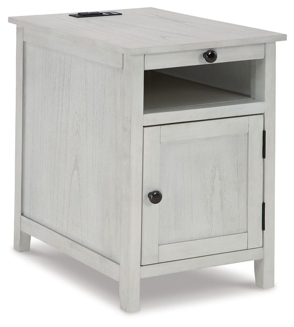 Add big character to a small space with this chairside end table. With its compact size and strong silhouette, it can go anywhere and blend easily into the decor. Less is so much more with the Shaker-inspired design and whitewashed wood grain finish. Load