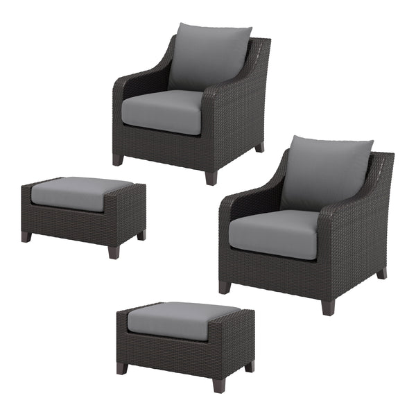 Introducing the Skye Outdoor Patio Chair and Ottoman Set in Gray, a must-have addition to your outdoor space. Comprised of 2 Club Chairs and matching Ottomans, the Skye is crafted with durable aluminum frames and a baked-on powder finish to ensure longevi